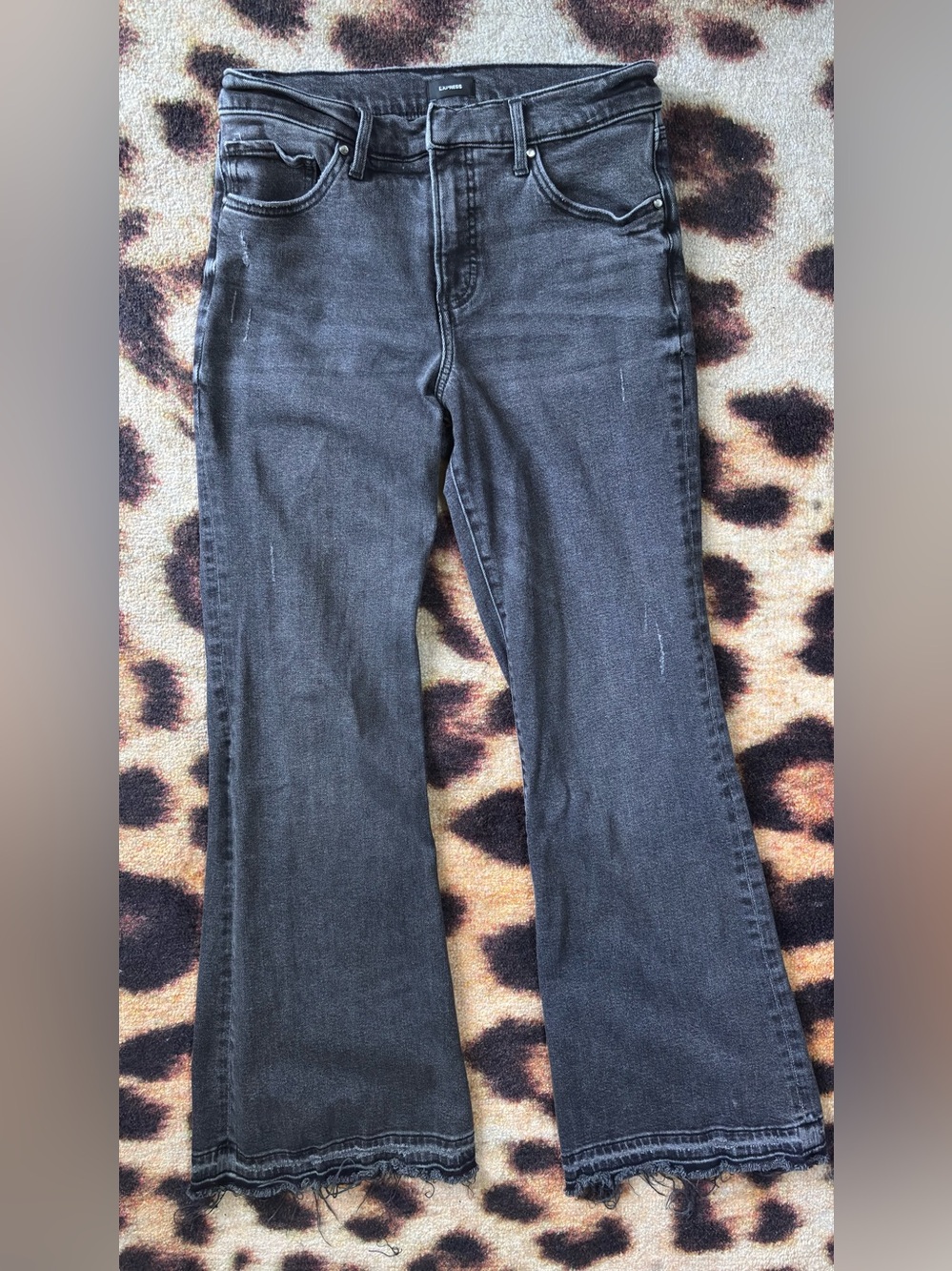Express Black Faded Wide Leg Flared Distressed Denim Jeans 4 P